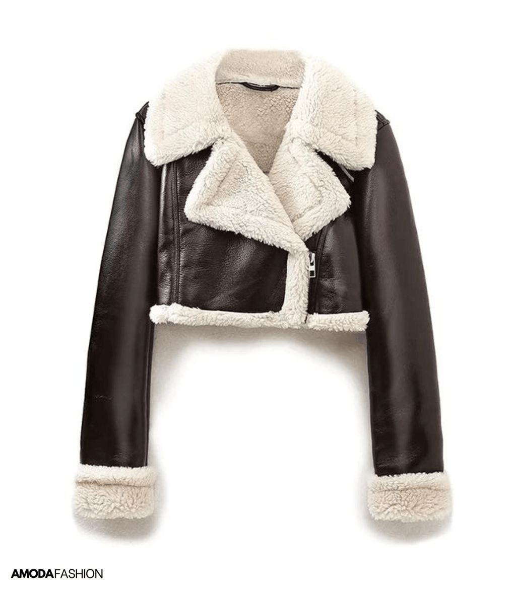 made of imitation leather with a crop top