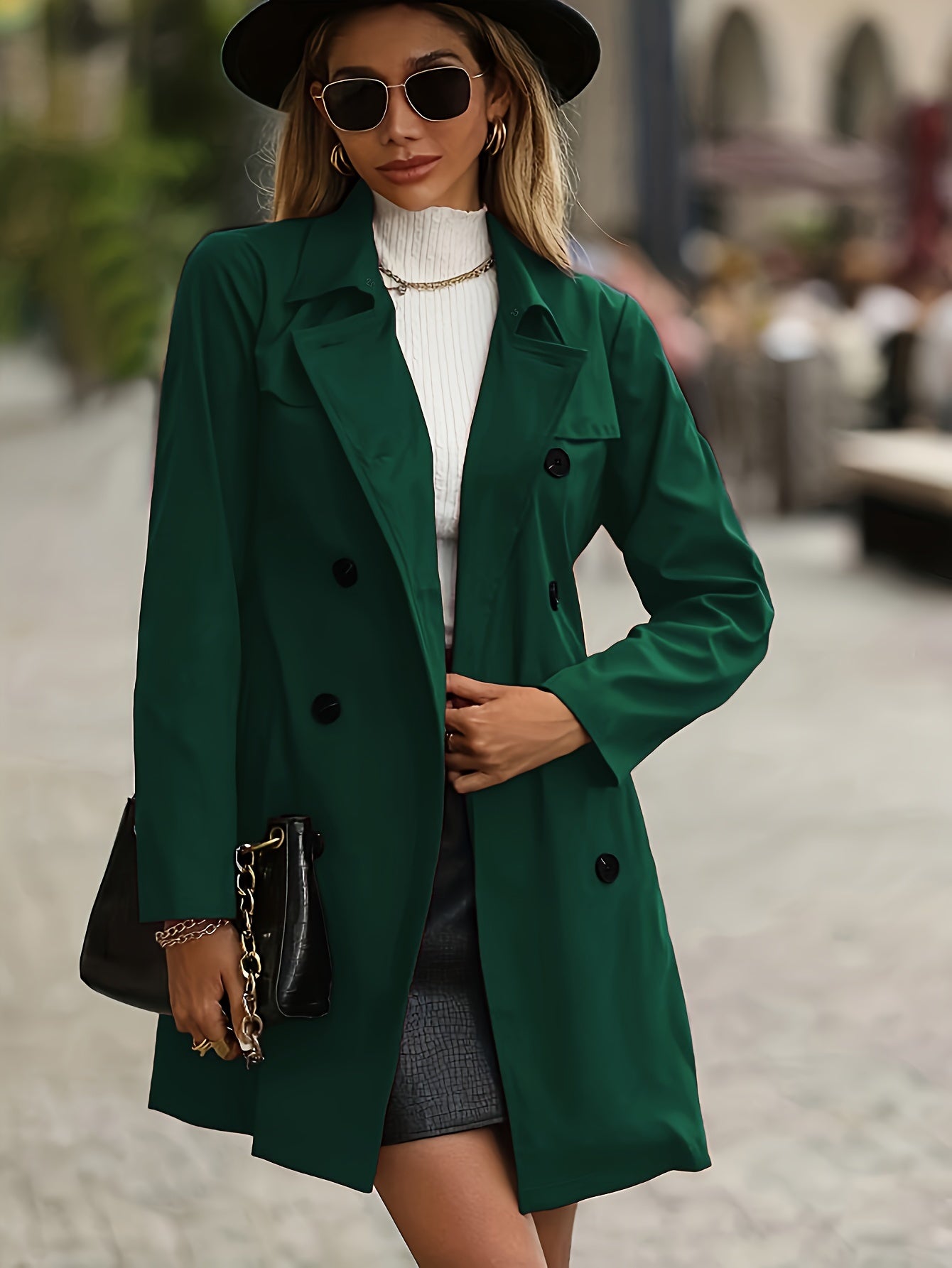 GR | Women's Double-Breasted Trench Coat with Button Details