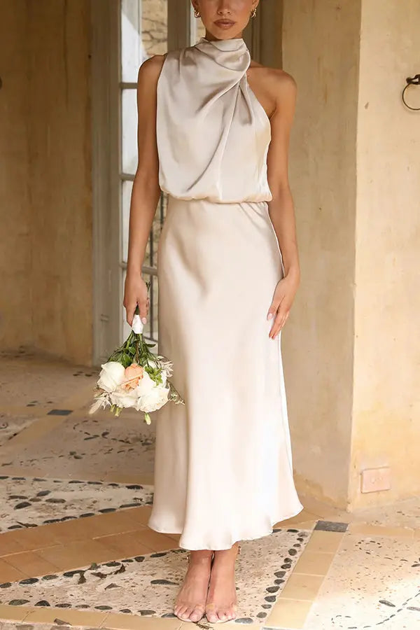 GR | Elegantes ärmelloses Satin-Kleid für Frauen