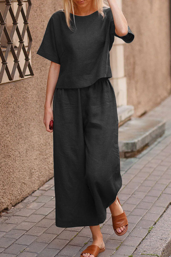 GR | Linen Casual Loose Solid Color Suit Two Piece