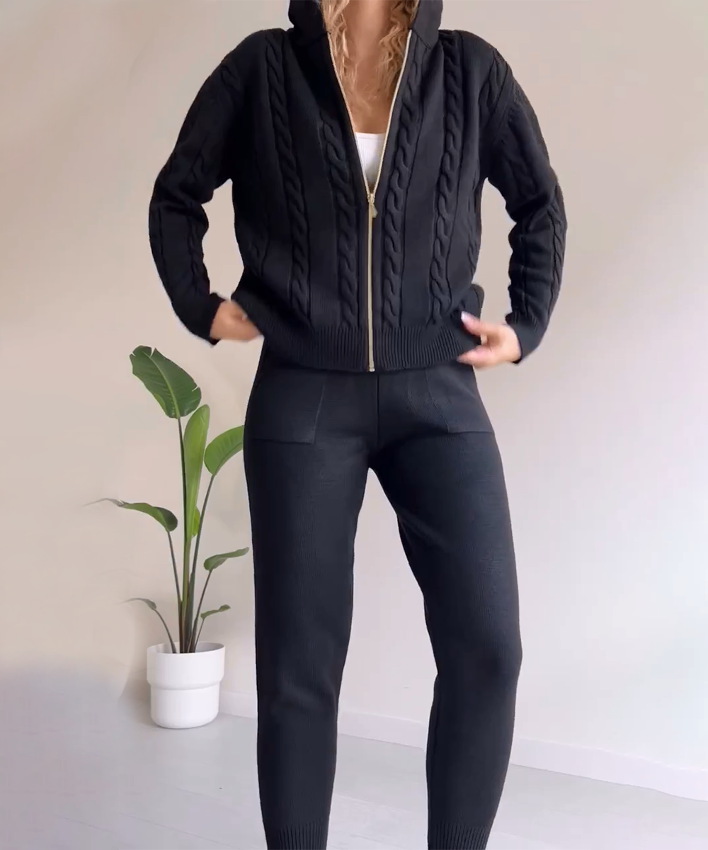 GR | teilige gestrickte Lounge-Set - trendiger Hoodie und Jogginganzug für Damen