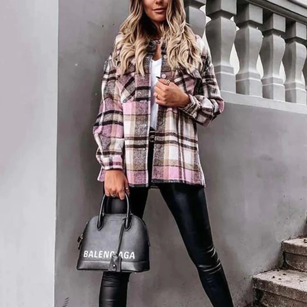 GR - Women's checked oversized jacket for comfortable styling