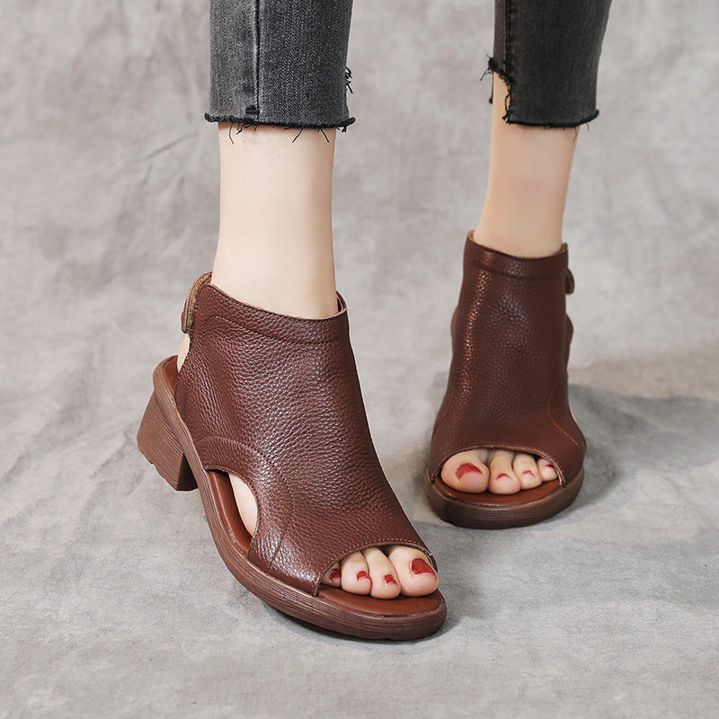 GR | Genuine Leather Retro Artistic Women's Sandals Mid-High Soft Sole