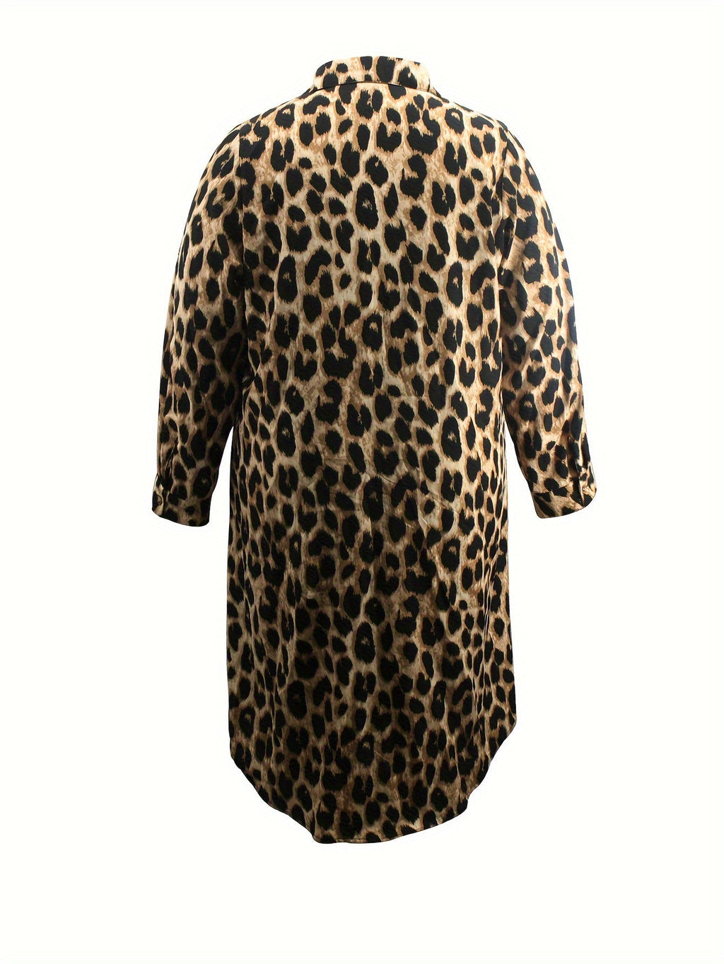 GR | Casual leopard print shirt dress with long sleeves