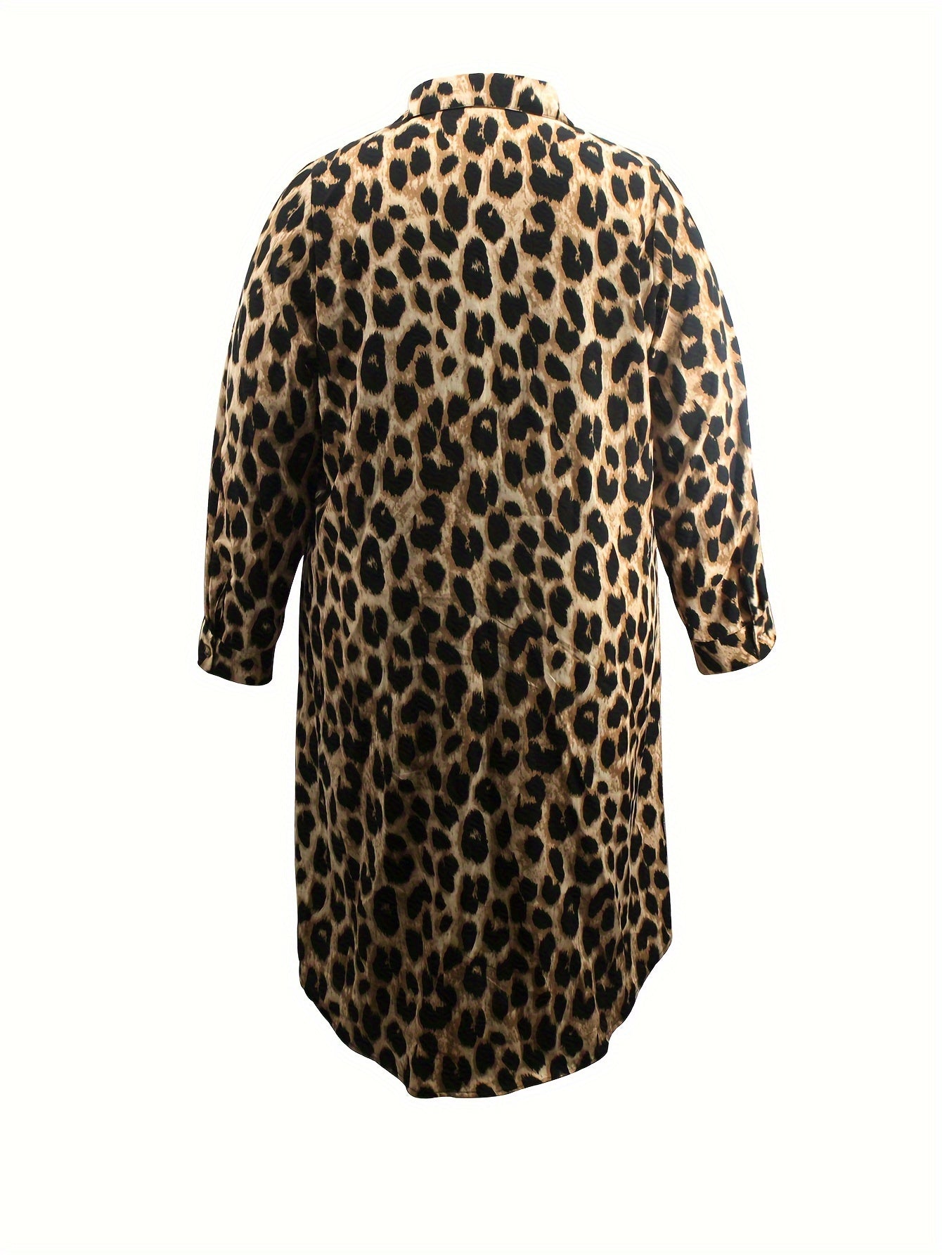 GR | Casual leopard print shirt dress with long sleeves