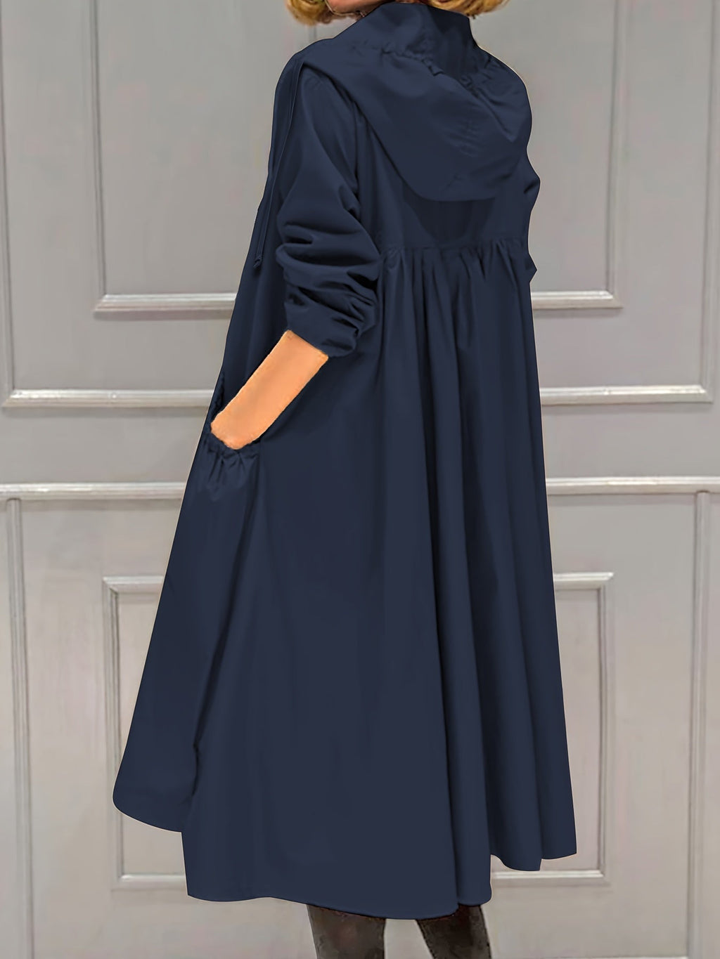 GR | Women's Casual Long Jacket with Hood and Zipper