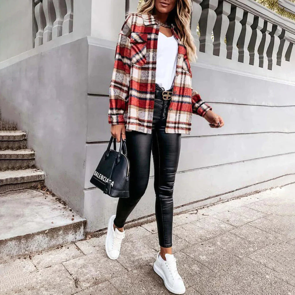 GR - Women's checked oversized jacket for comfortable styling