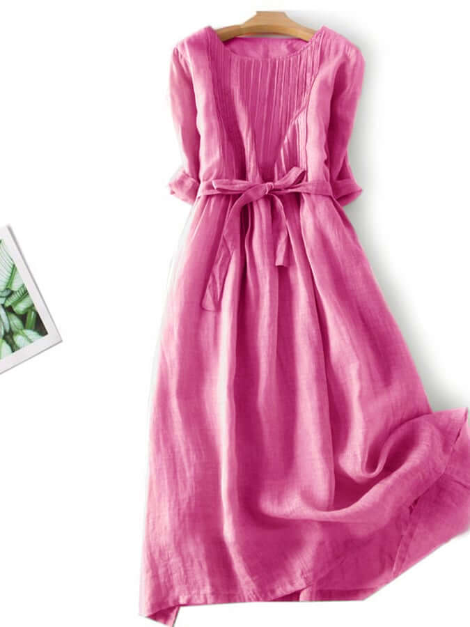 GR | and linen lacing Three-quarter sleeves Solid color dress 
