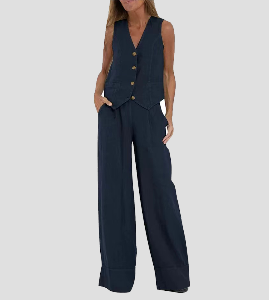 GR | Button-down vest and wide-leg trousers set