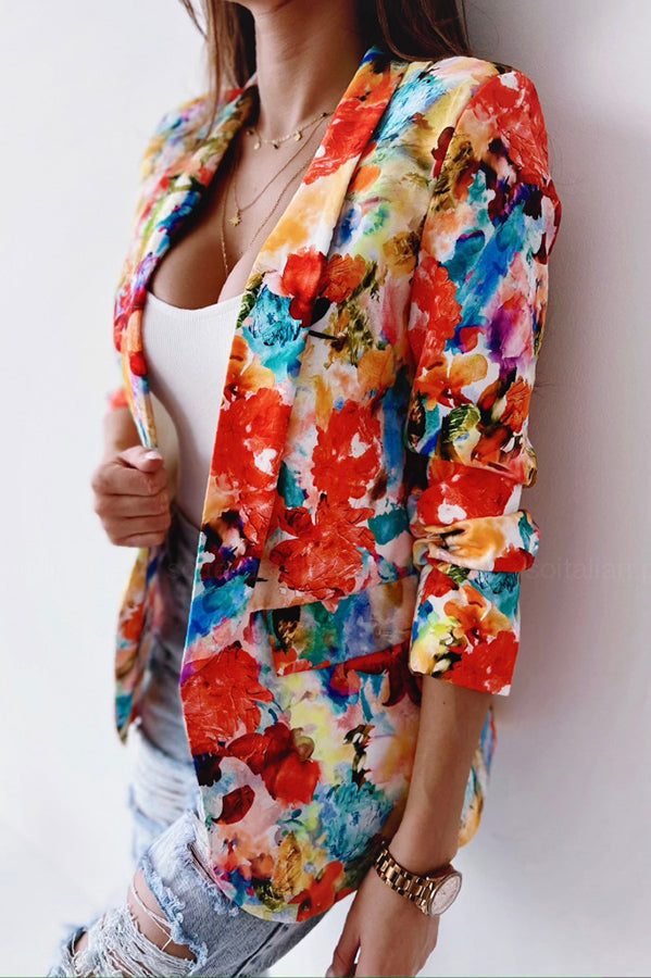 GR | Free and Genuine Floral Lapel Leisure Suit Blazer