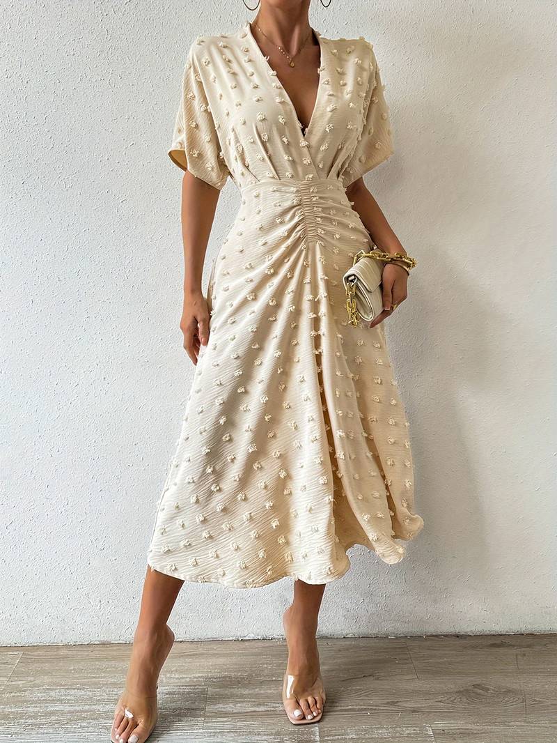 GR | Swiss Dot Rüsch Midi Kleid