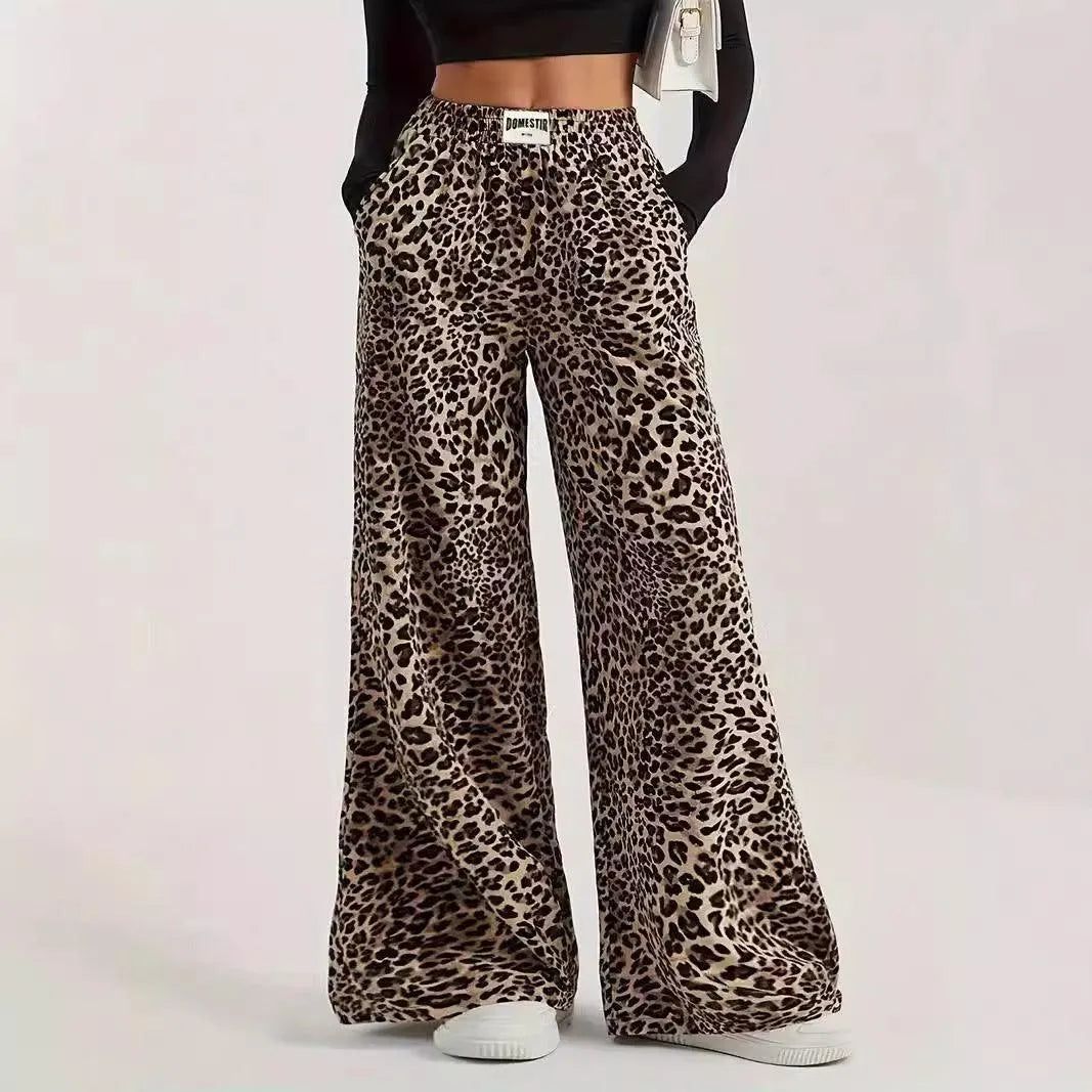 GR | Hoch taillierte lässige gerade Hose mit Leopardenmuster