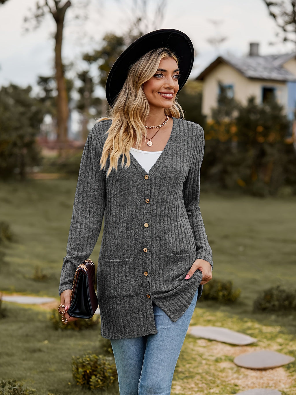 GR Warmer Gerippter Baumwolle Strickcardigan Für Damen | Perfekt Für Lässige Tage