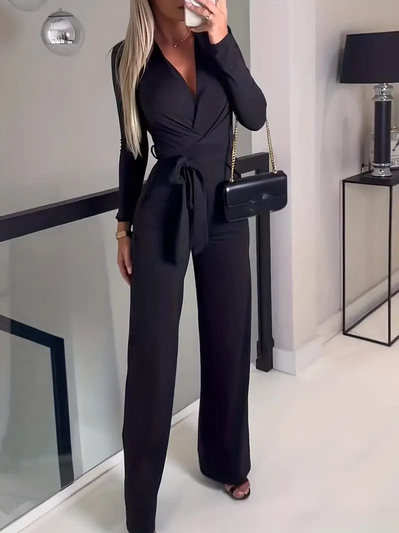 GR | A-line jumpsuit with belt and V-neck