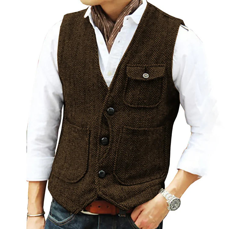 GR | Casual sleeveless single-breasted vest with pockets and a slim fit