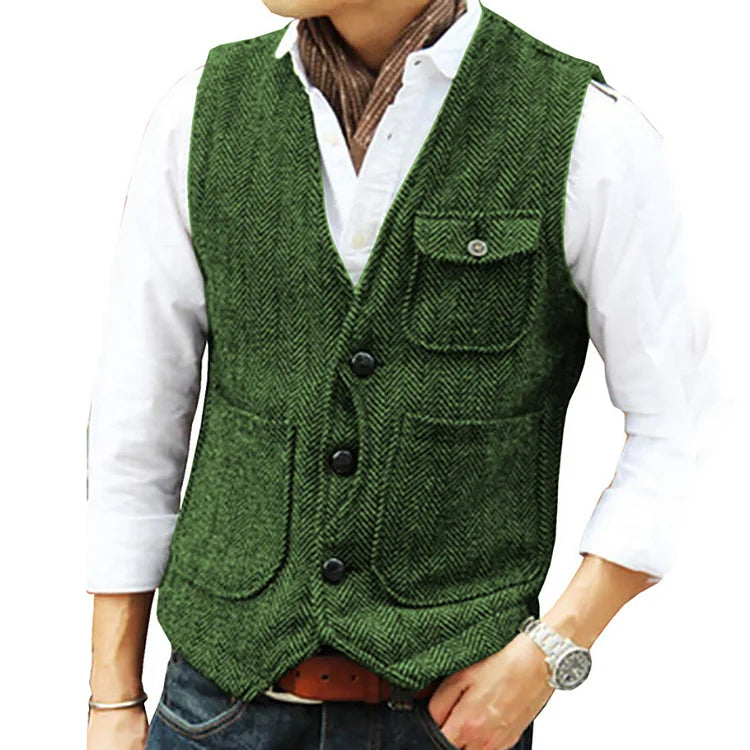 GR | Casual sleeveless single-breasted vest with pockets and a slim fit