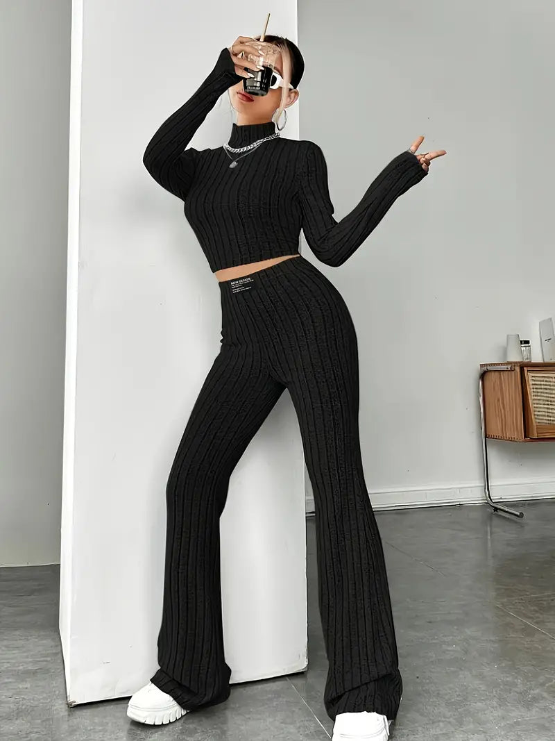 GR | Stylish Winter Chic Black Two-Piece Knit Set for Women