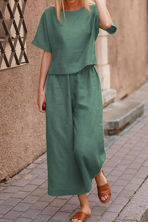 GR | Linen Casual Loose Solid Color Suit Two Piece
