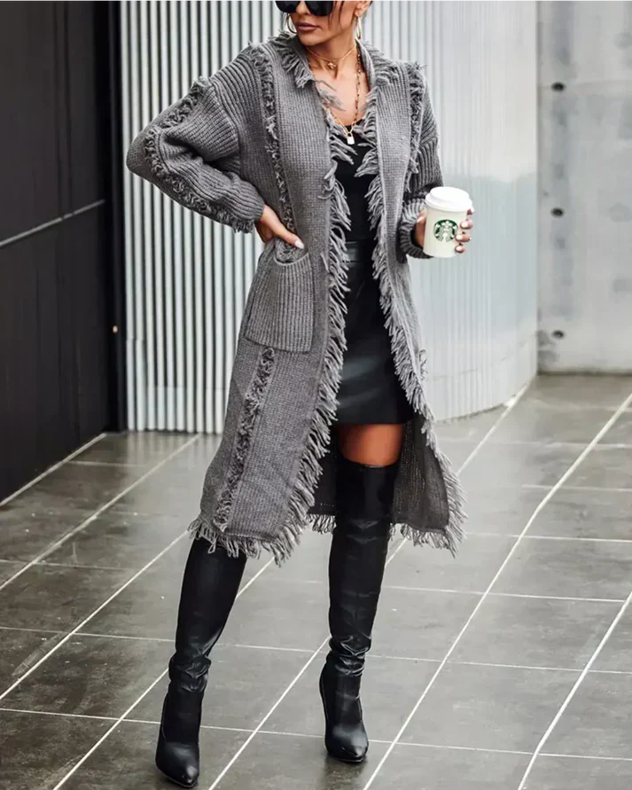 GR | Kuschelige Strickjacke Mit Kordeln