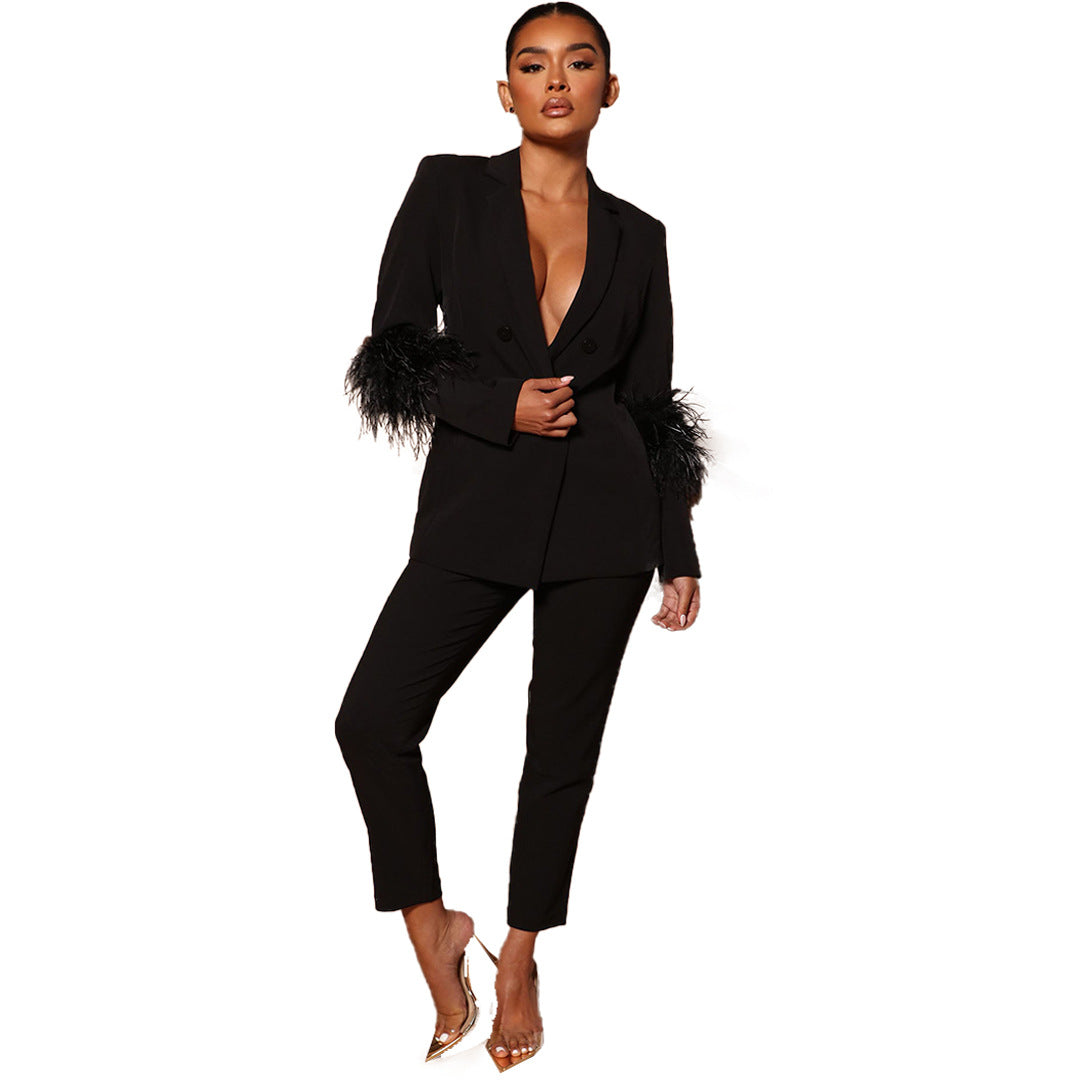 GR Two-piece ostrich fur lapel for women