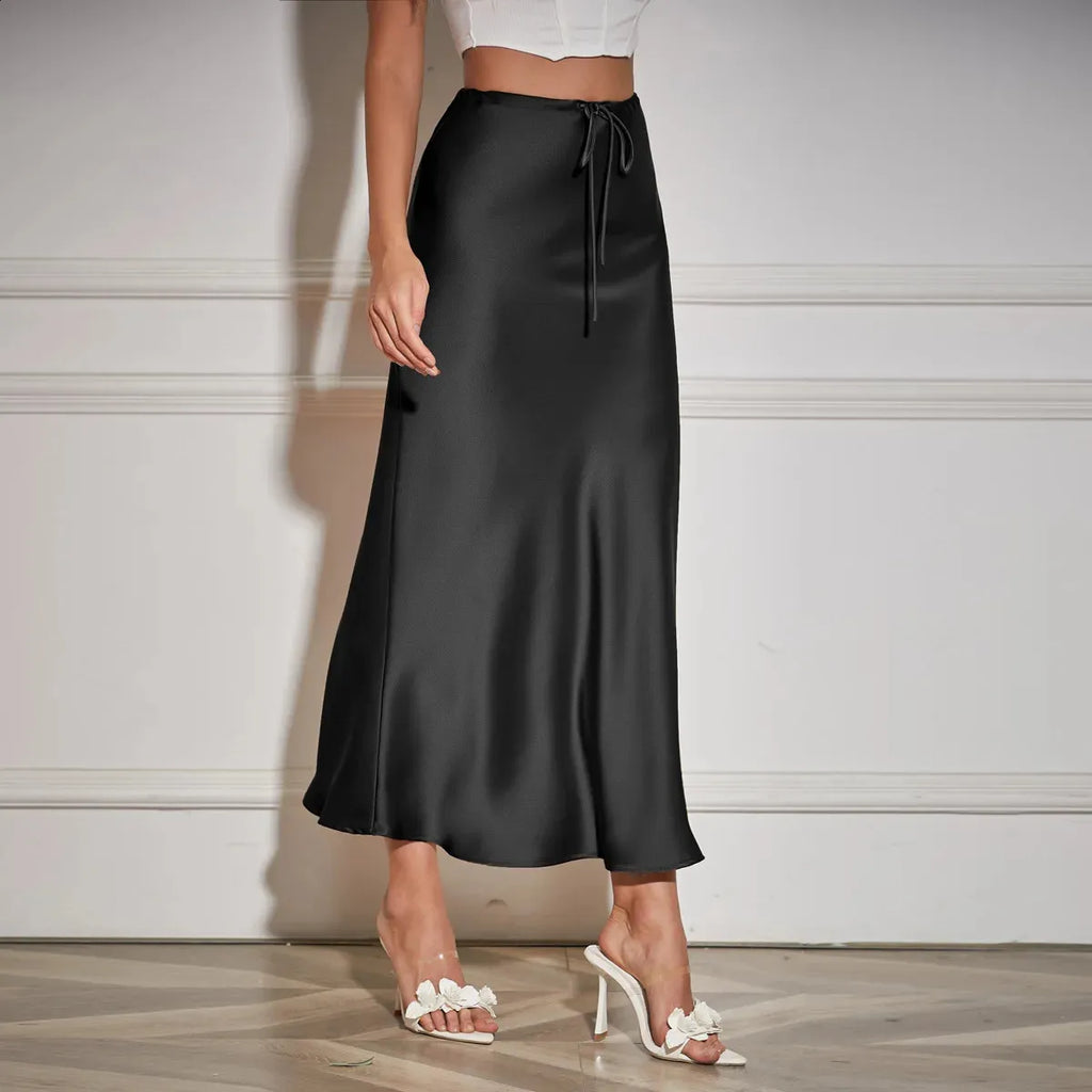 GR | Schicke Herbst Hohe Taille Schnürung Satin Rock für Frauen