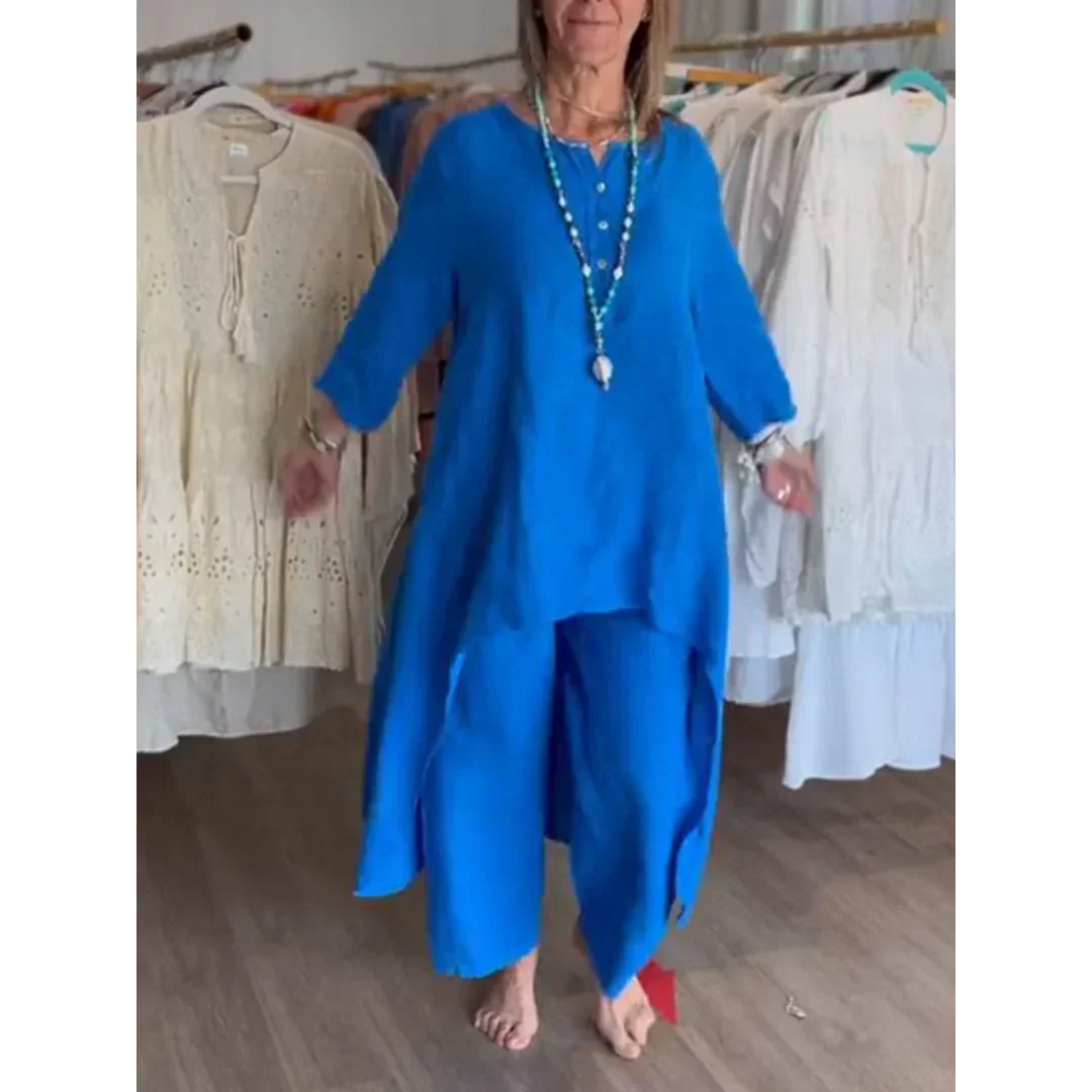 GR | Solid color linen suit for women