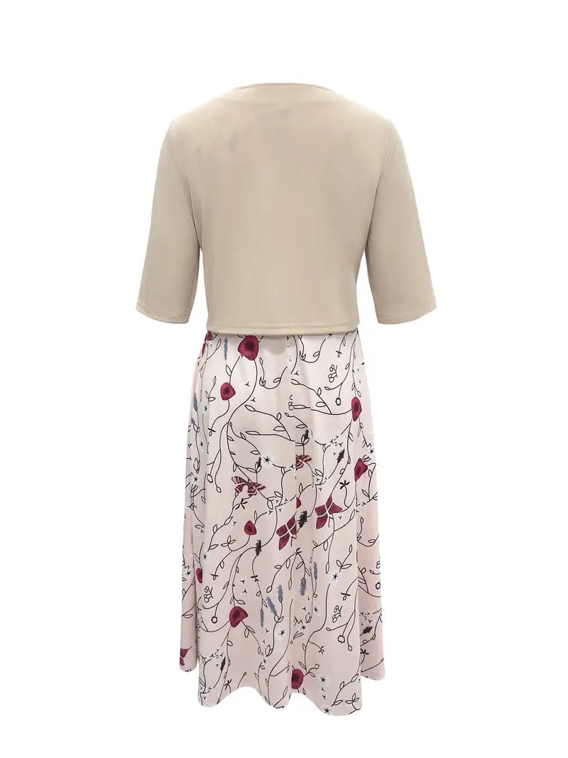 GR | Split dress with V-neck and sleeveless floral top