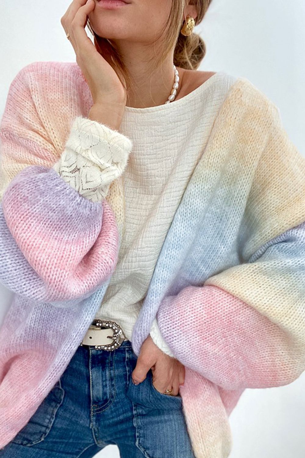 GR | Gradient Offene Vorderseite Fallendes Schulter Cardigan