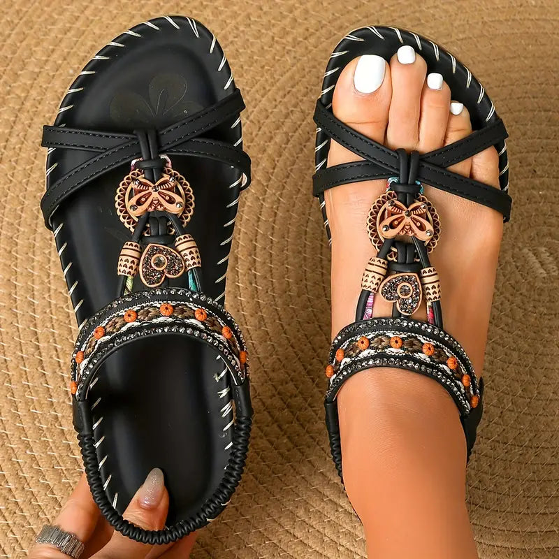 GR | Elegant orthopedic sandals with butterfly and rhinestone details