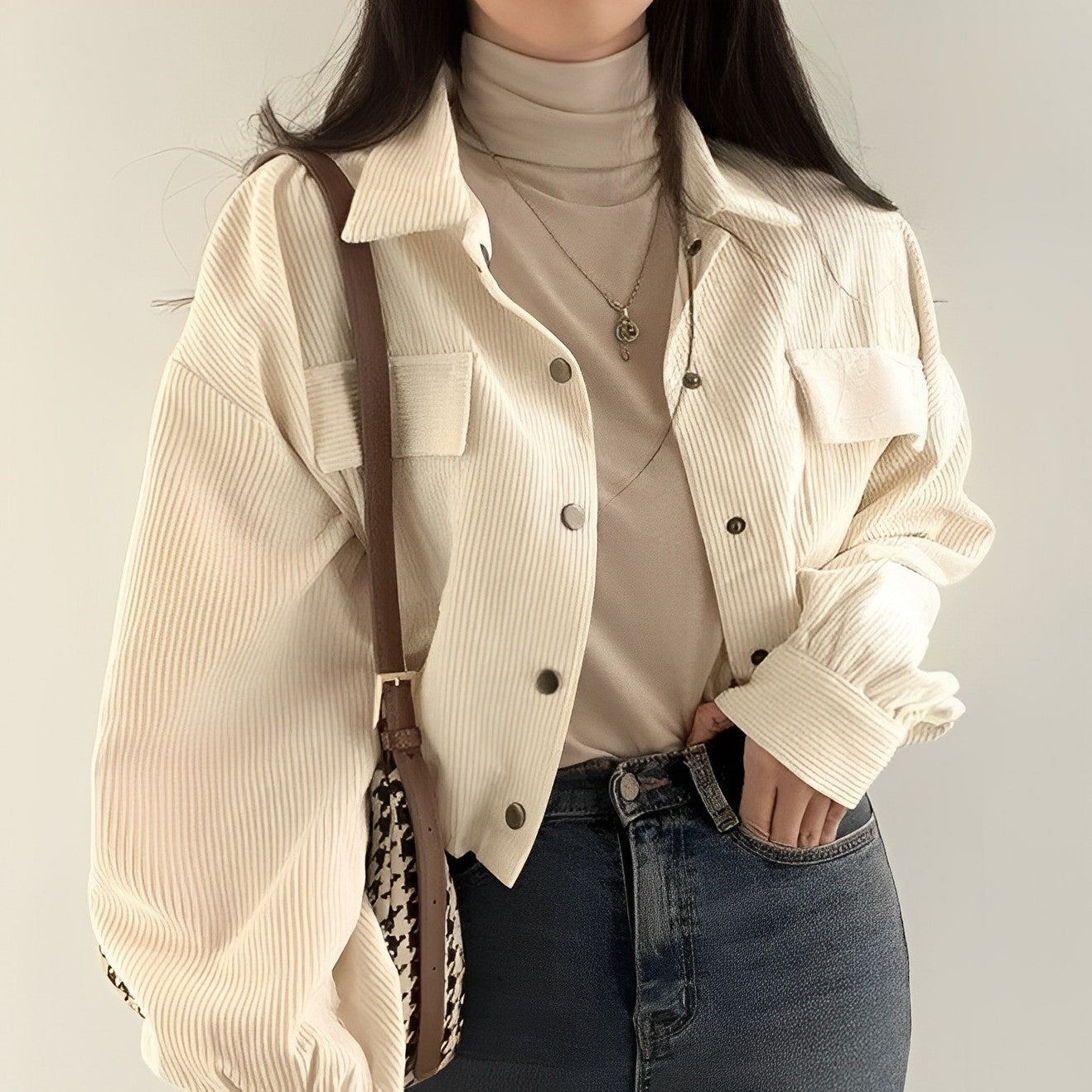 GR | Women's Corduroy Jacket with Short Lapel
