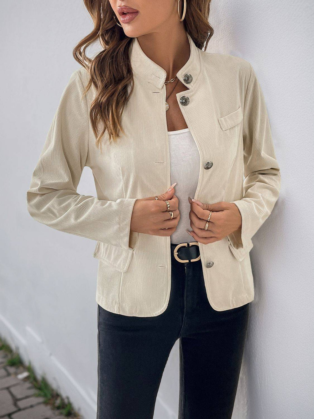 GR | Perfect button-front stand-up collar jacket