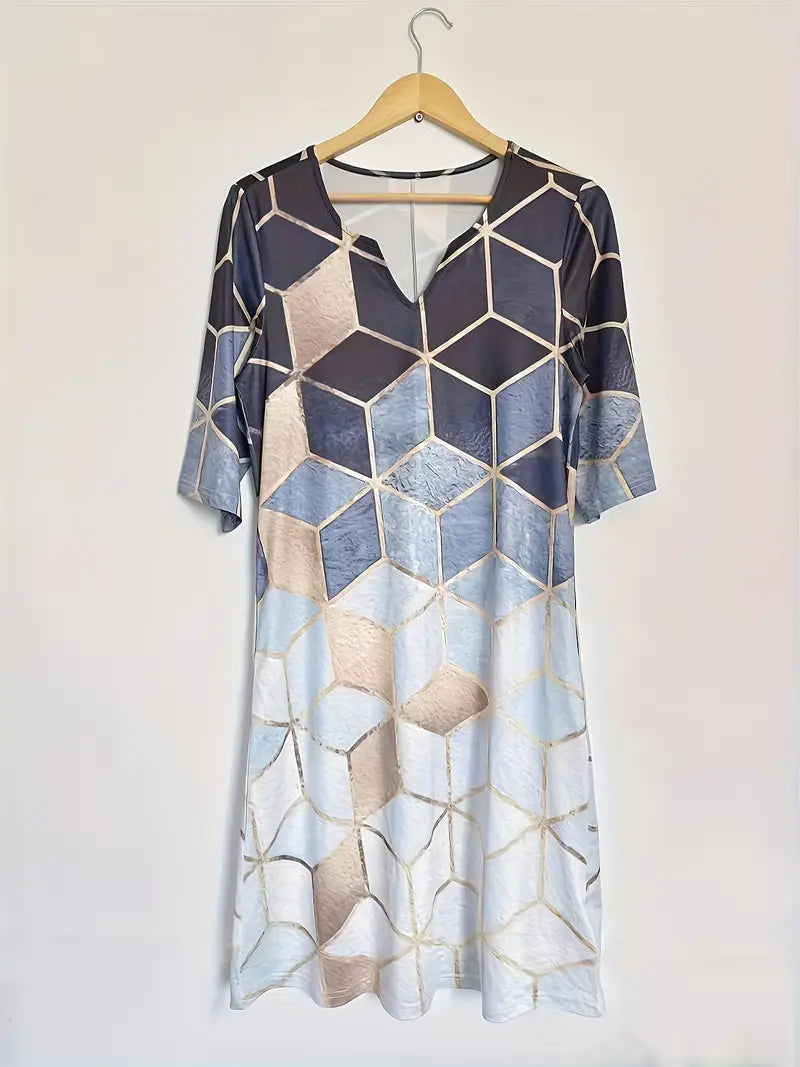 GR | Elegantes Midi-Kleid mit Geometrischen Mustern