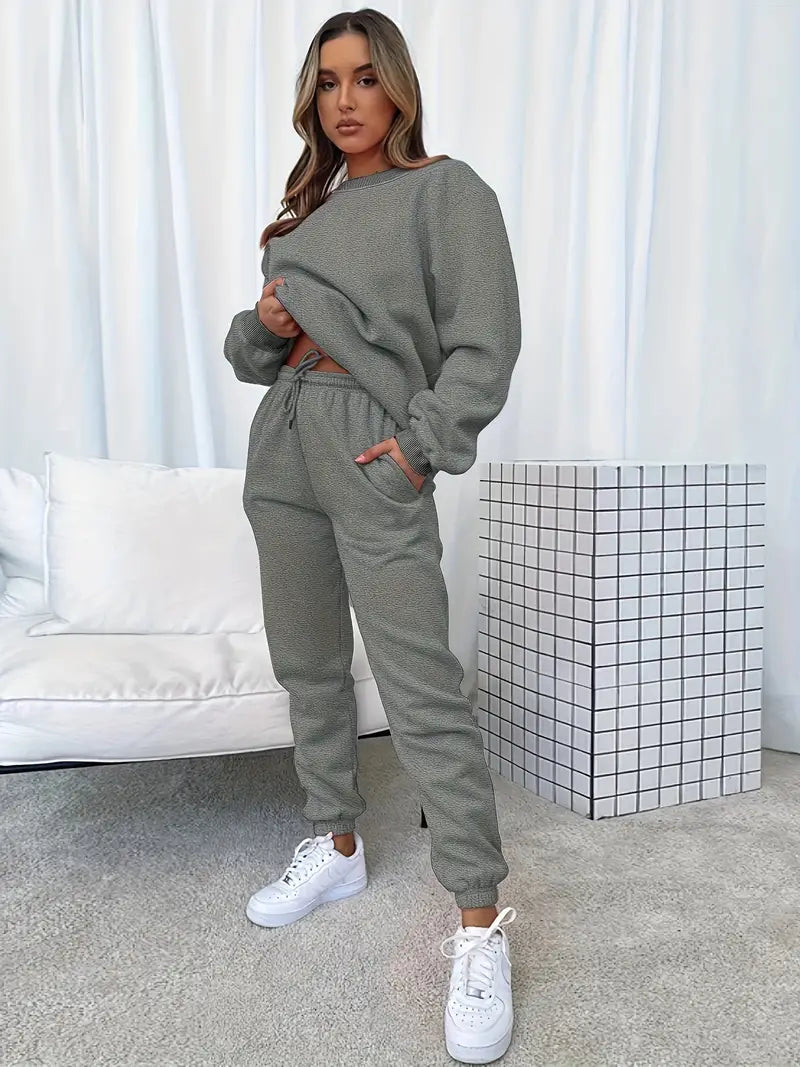 GR Jogginganzug | Lässig weicher 2-teiliger Damenanzug mit Pullover und passender Hose
