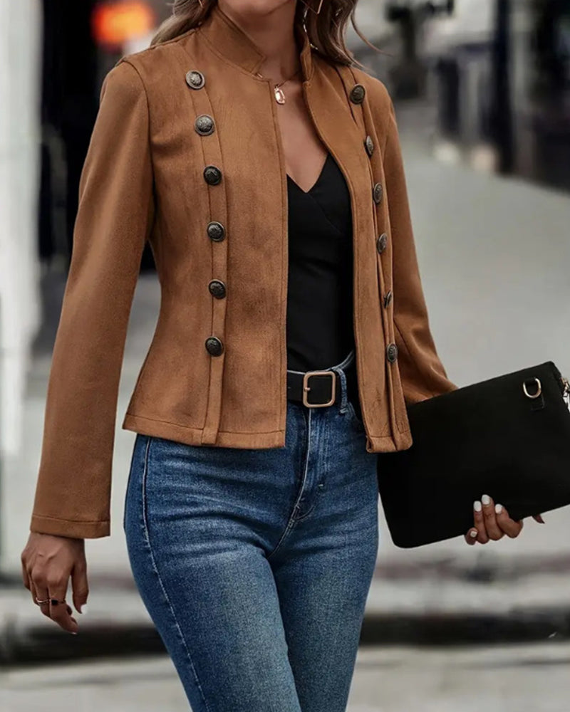 GR | Stylish double-breasted solid color jacket