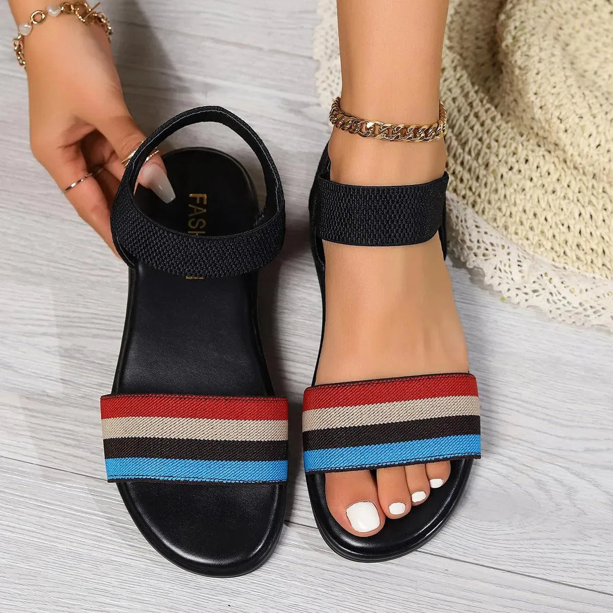 GR | Summer linen sandals with elastic strap