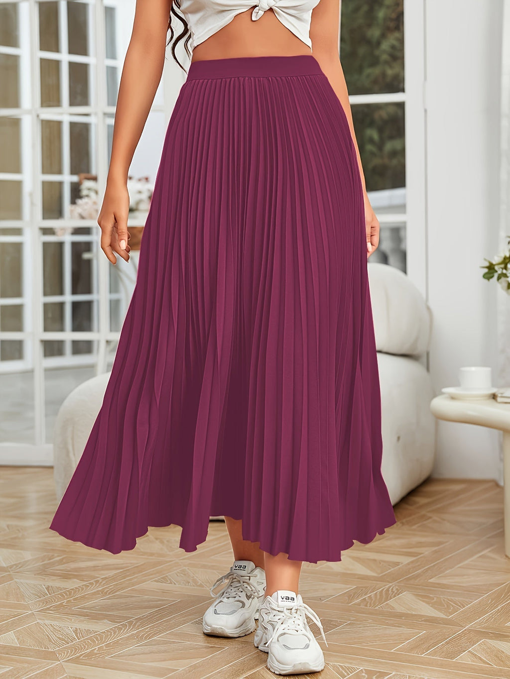 GR | Pleated plain curly skirt