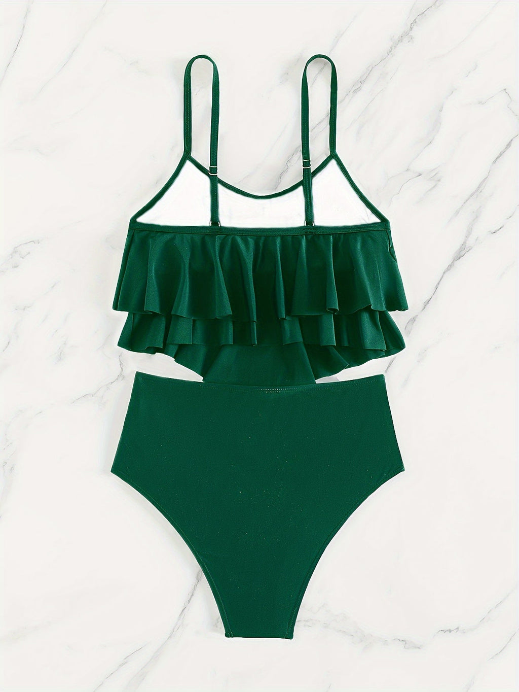 GR | Ruched, Layered Two-Piece Black Tankini for Women