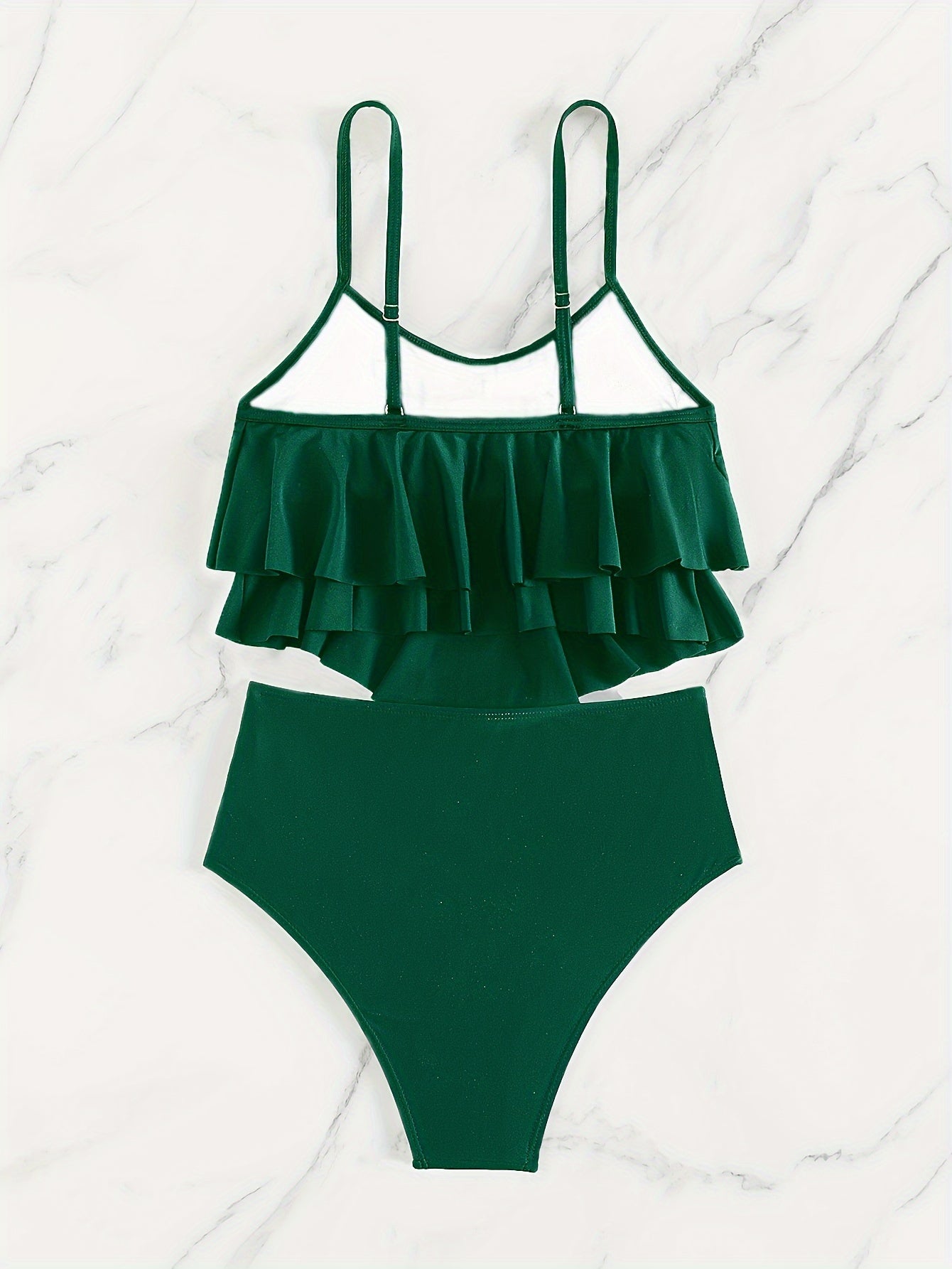 GR | Ruched, Layered Two-Piece Black Tankini for Women