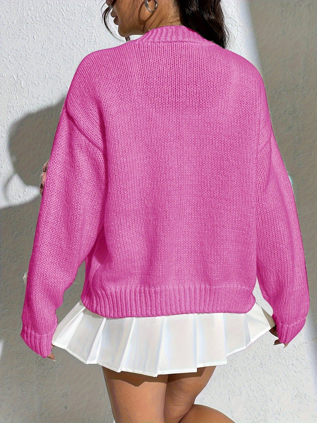 GR | Stylischer Blumenmuster Wollstrick Cardigan