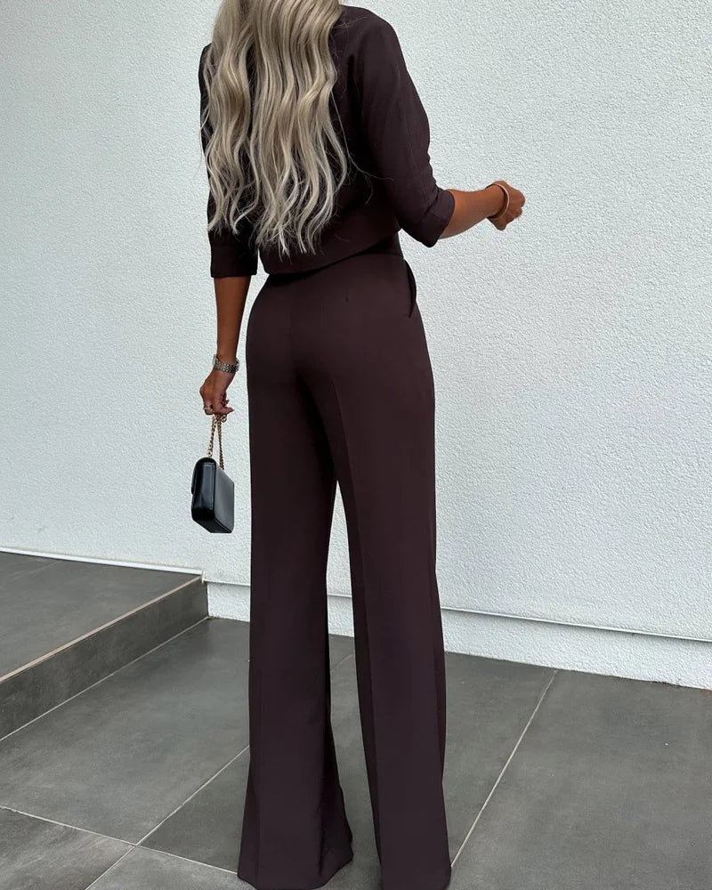 GR | Set with jacket and high-waisted straight trousers for women | Stylish and comfortable outfit