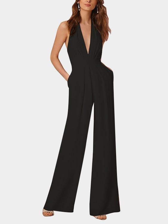 GR | Deep V-neck Sleeveless Wide Leg Jumpsuit