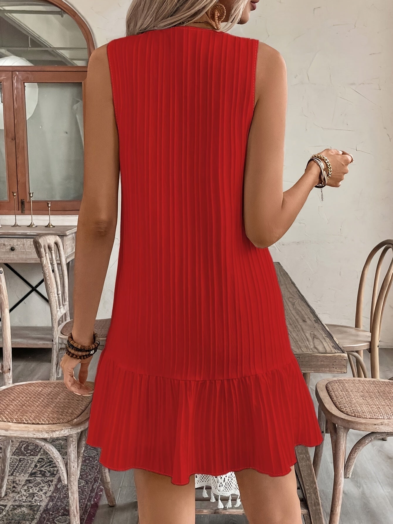 GR | Einfarbiges Sommerkleid für Damen mit V-Ausschnitt