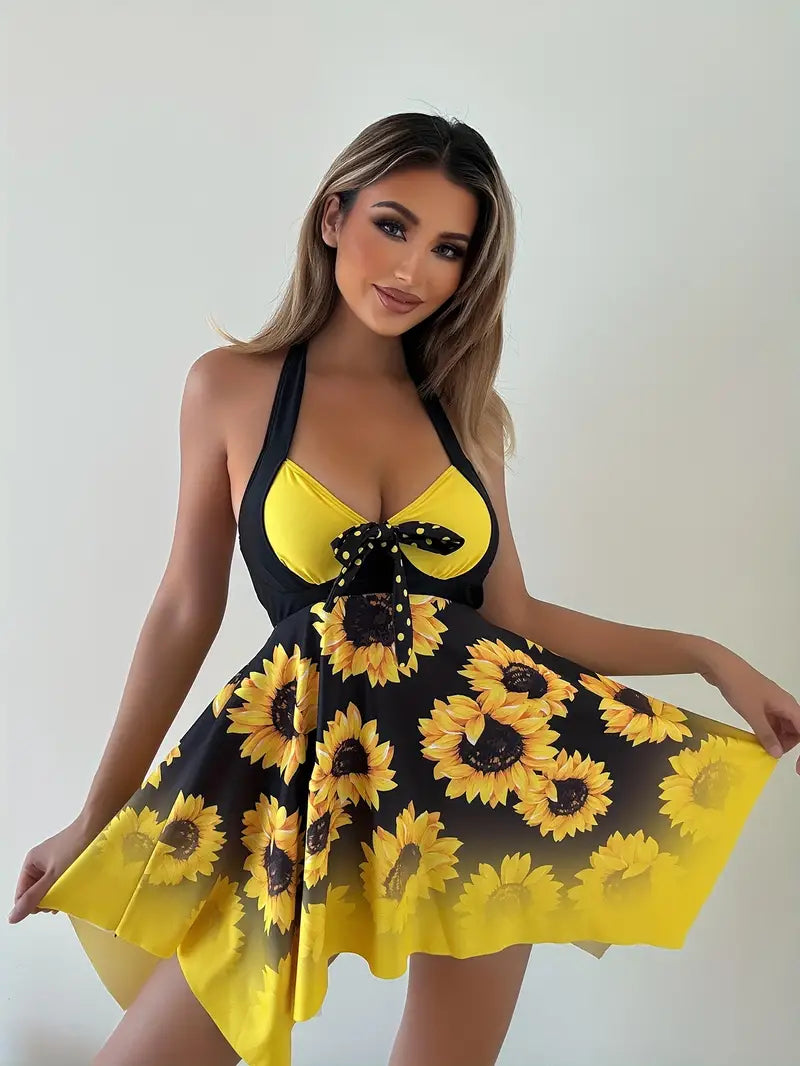 GR – Two-piece tankini set with sunflower print 