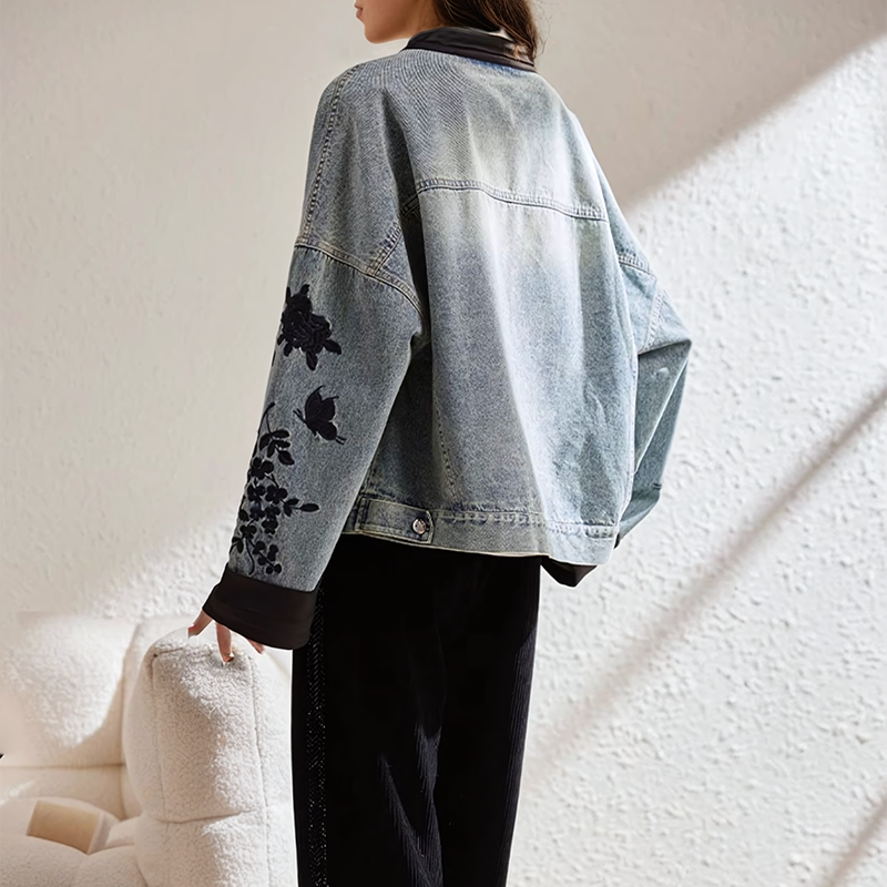 GR | Vintage-Blumen-Jeansjacke