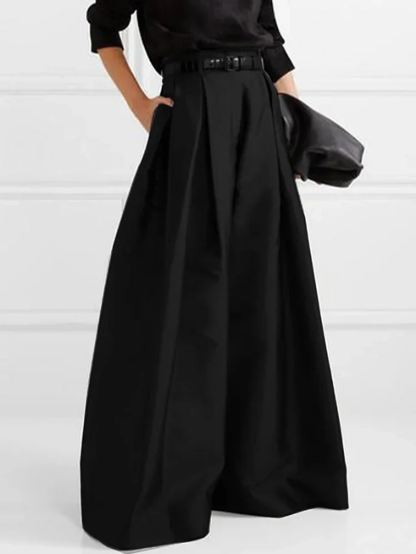 GR | Lockere Hose mit Hoher Taille Weitem Bein und Plissee Taschen