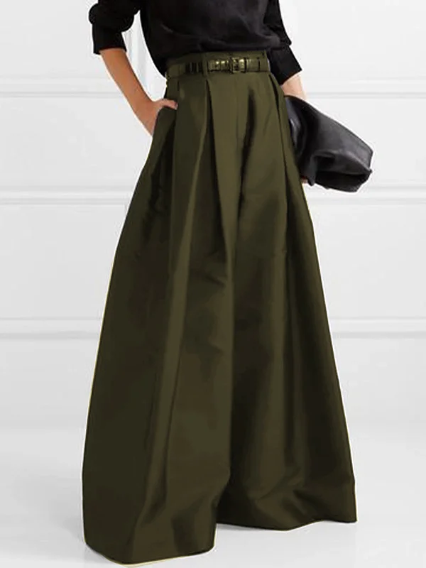 GR | Lockere Hose mit Hoher Taille Weitem Bein und Plissee Taschen