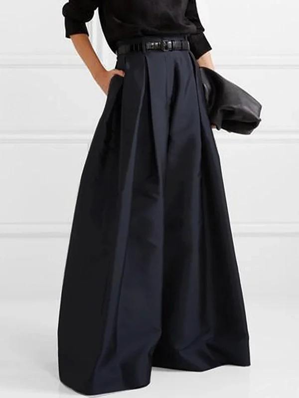 GR | Lockere Hose mit Hoher Taille Weitem Bein und Plissee Taschen