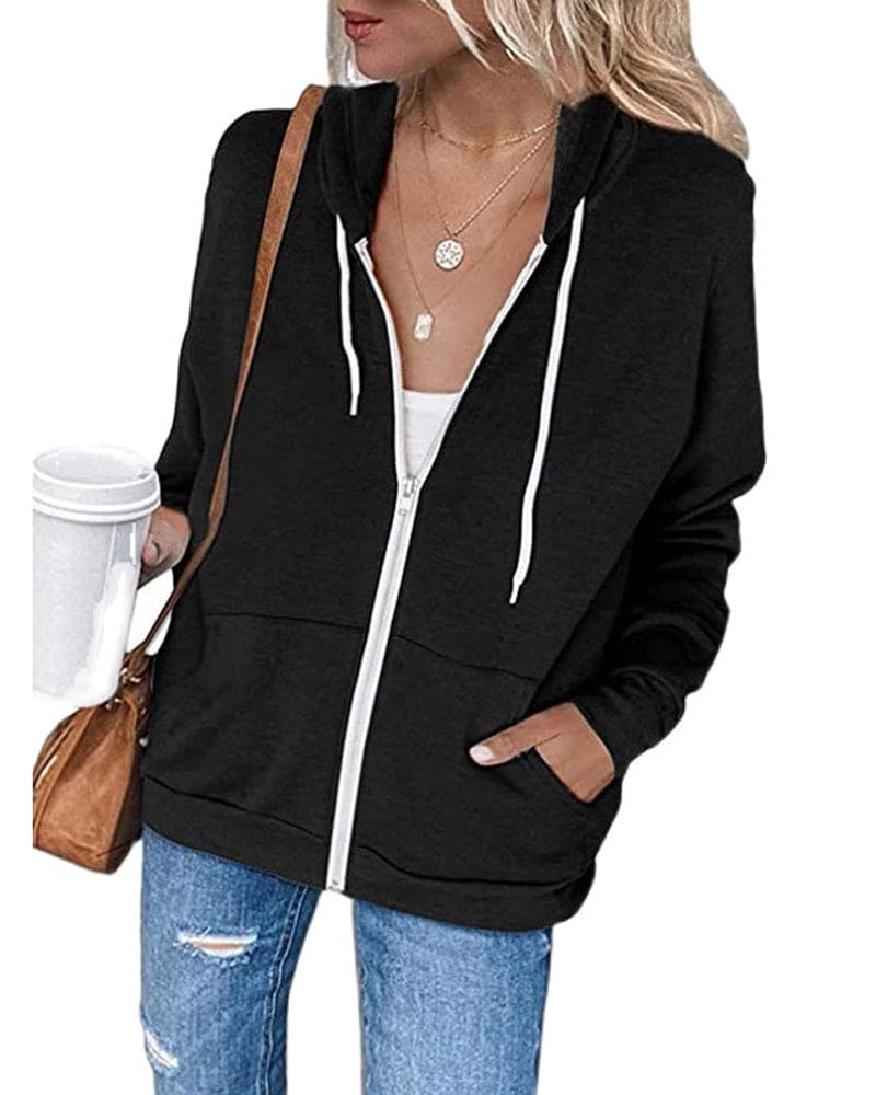 GR | Damen Schwarzer Zip-Kapuzenpulli