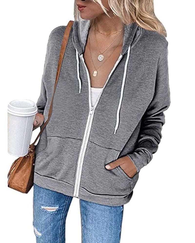 GR | Damen Schwarzer Zip-Kapuzenpulli