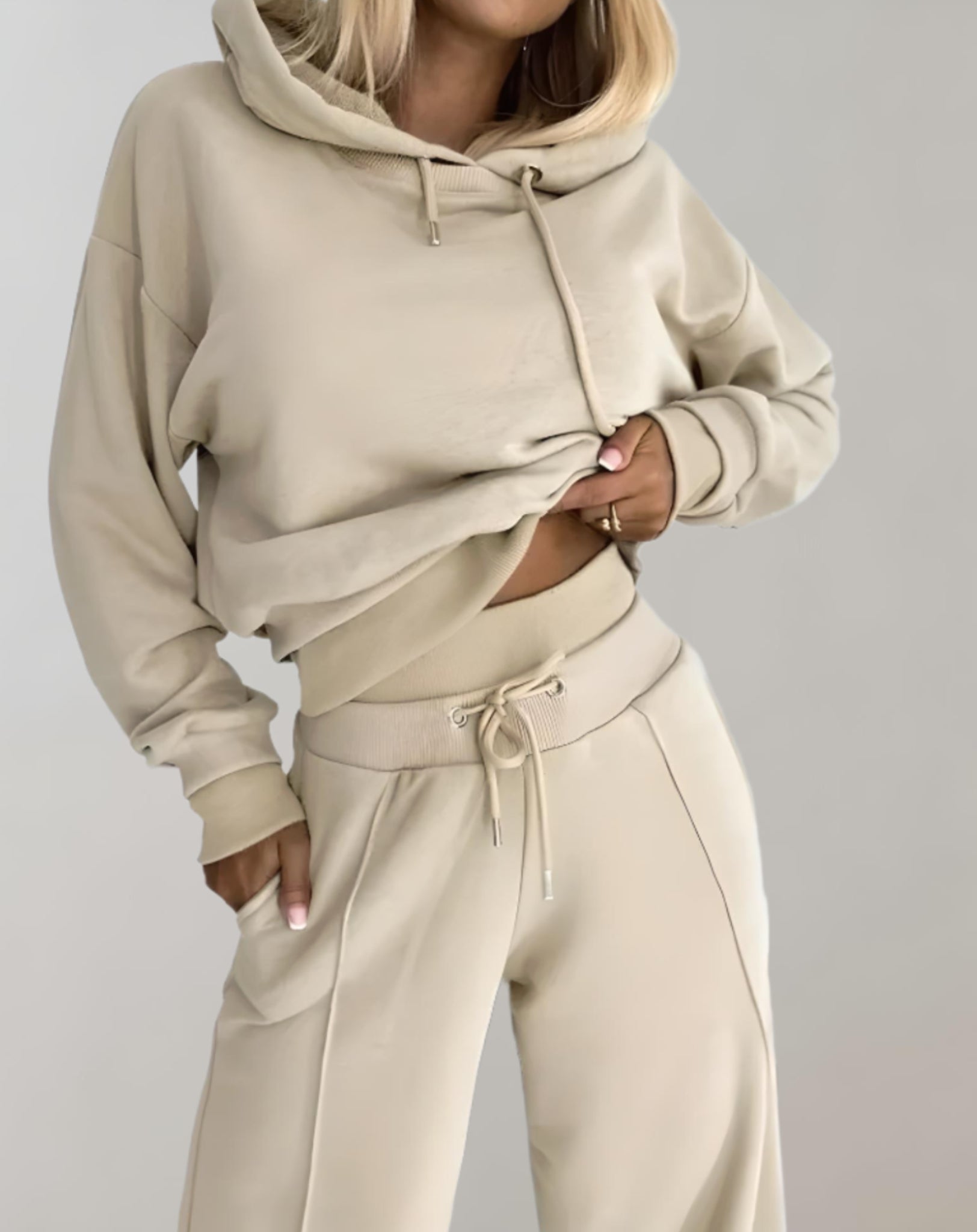 GR | Damen Loungeset Mit Kapuze Und Weitem Hose